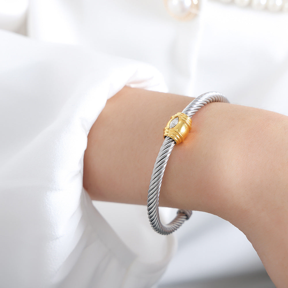 Rainbow Cubic Zirconia Stainless Steel Cuff Bracelet