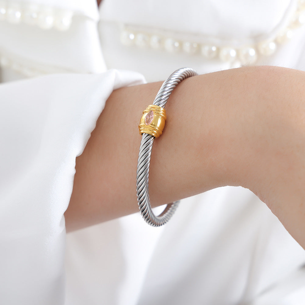 Rainbow Cubic Zirconia Stainless Steel Cuff Bracelet
