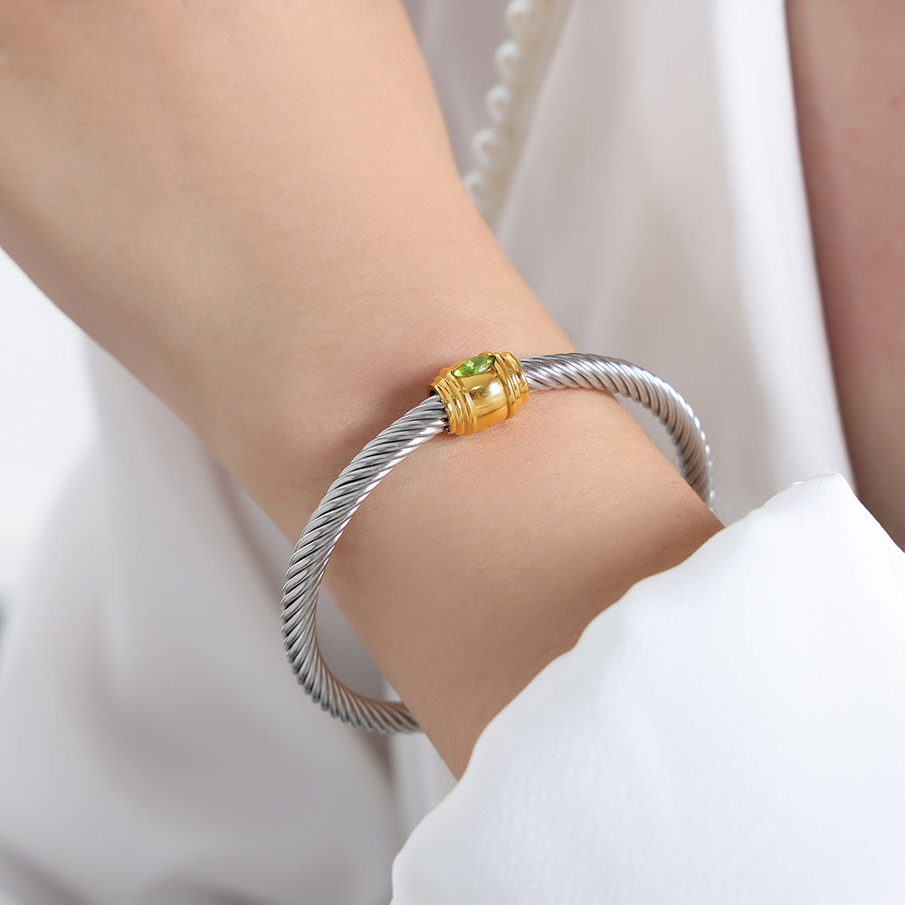 Rainbow Cubic Zirconia Stainless Steel Cuff Bracelet