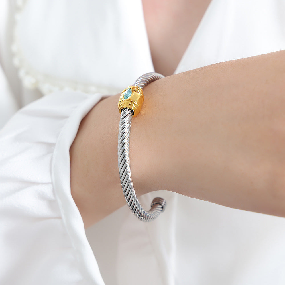 Rainbow Cubic Zirconia Stainless Steel Cuff Bracelet