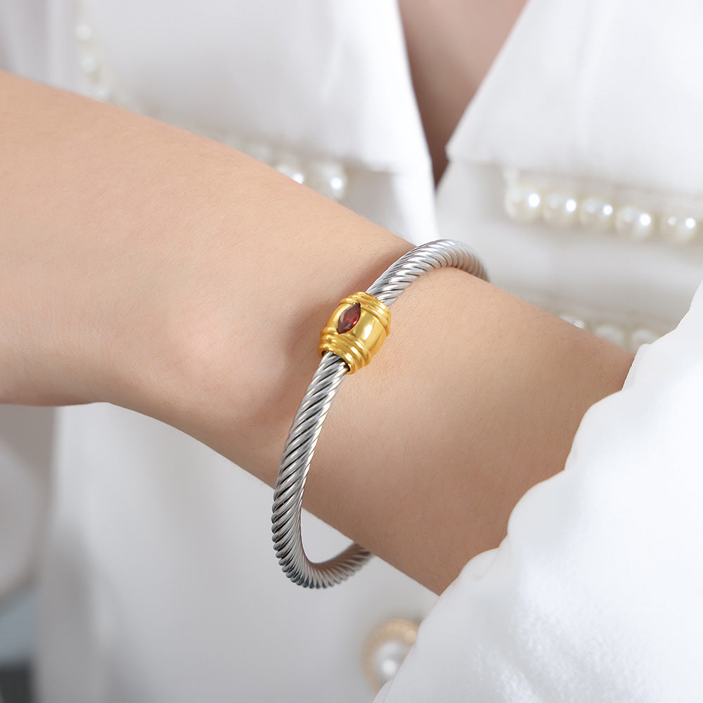 Rainbow Cubic Zirconia Stainless Steel Cuff Bracelet