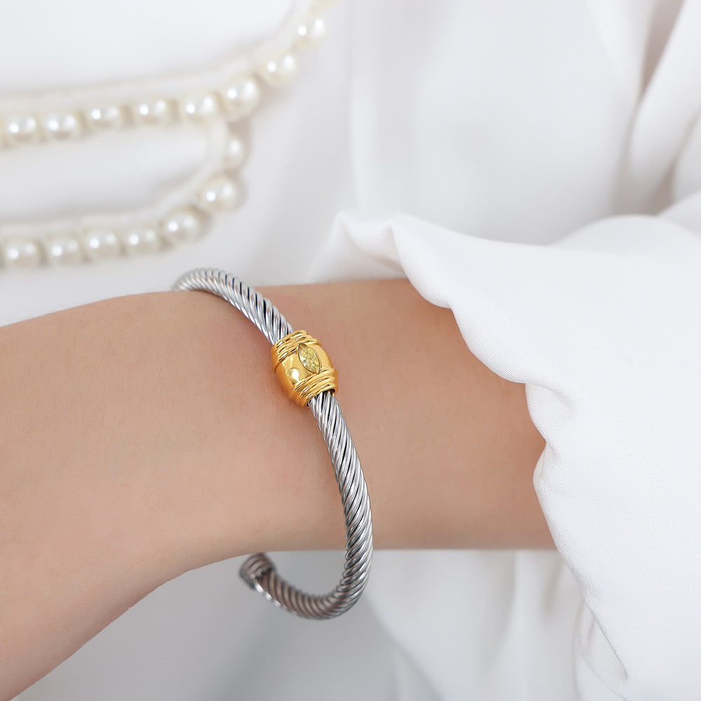 Rainbow Cubic Zirconia Stainless Steel Cuff Bracelet