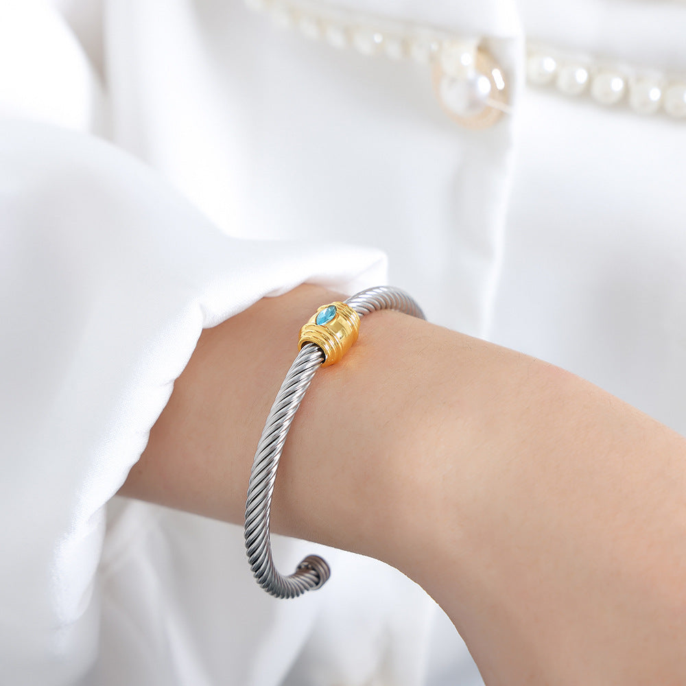 Rainbow Cubic Zirconia Stainless Steel Cuff Bracelet