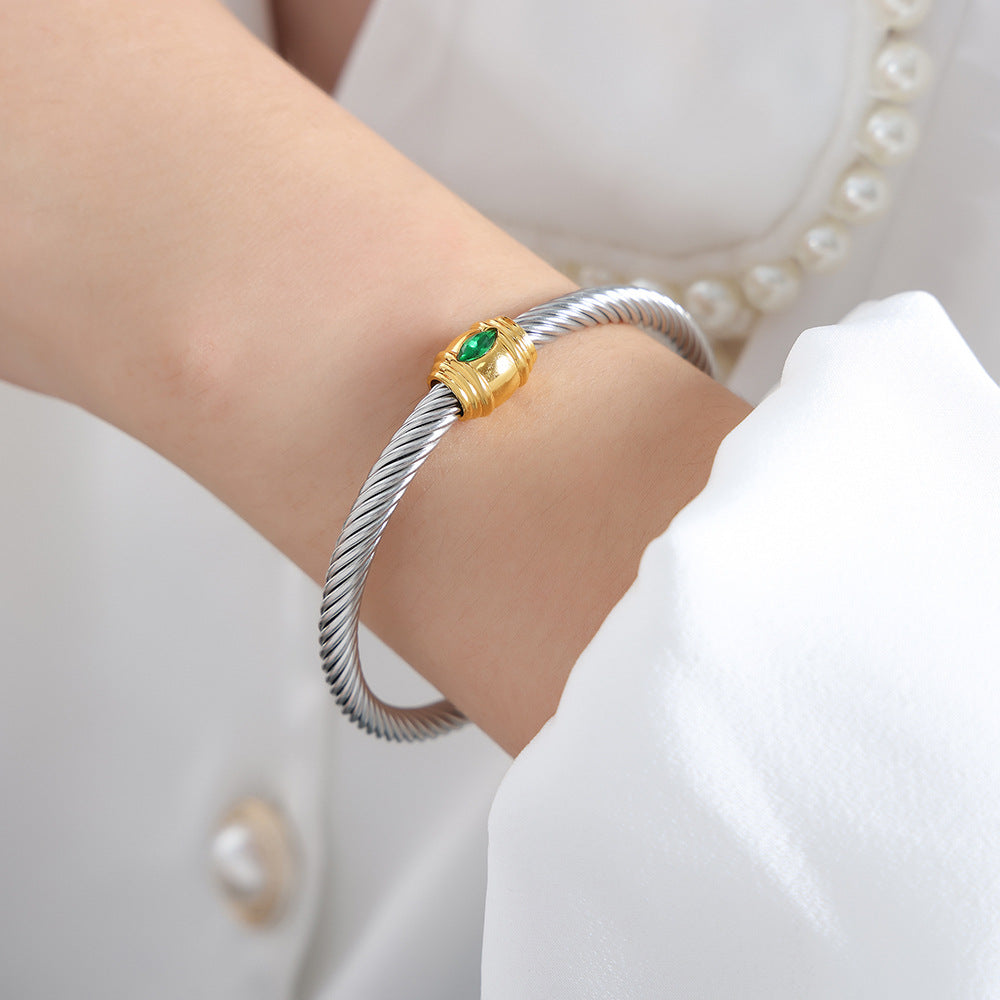 Rainbow Cubic Zirconia Stainless Steel Cuff Bracelet