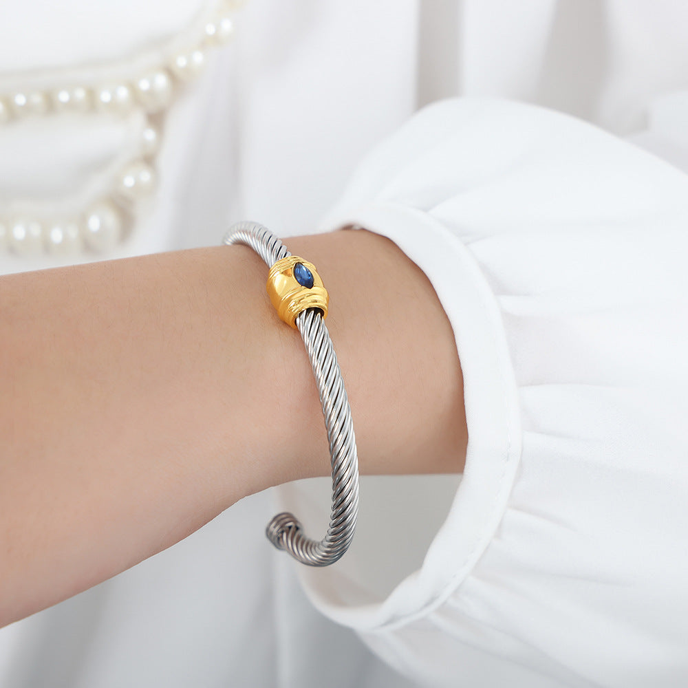Rainbow Cubic Zirconia Stainless Steel Cuff Bracelet