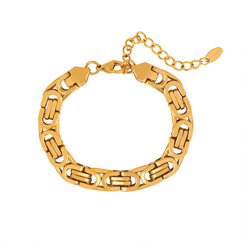 Stainless Steel Retro Hip Hop Byzantine Chain Bracelet