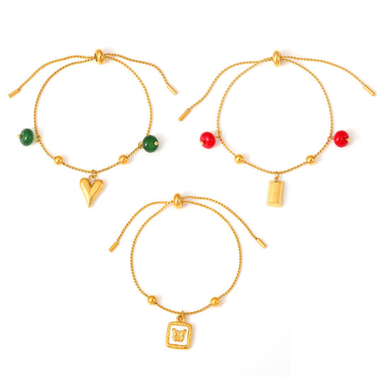 Round Bead Agate Geometric Elements Pendant Bracelet
