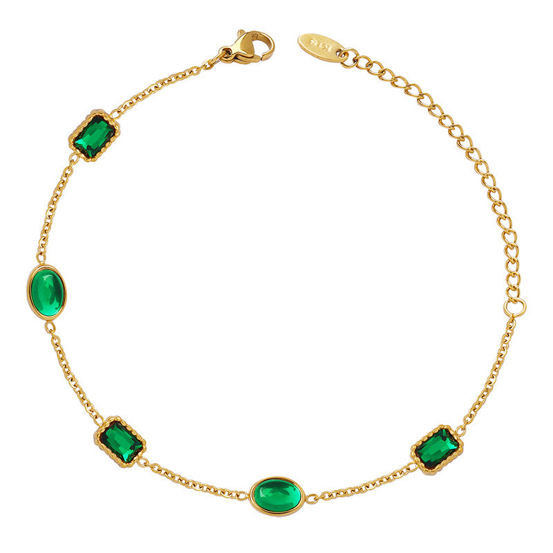 Green Cubic Zirconia Stainless Steel Bracelet