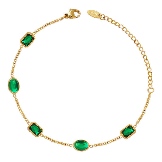 Green Cubic Zirconia Stainless Steel Bracelet