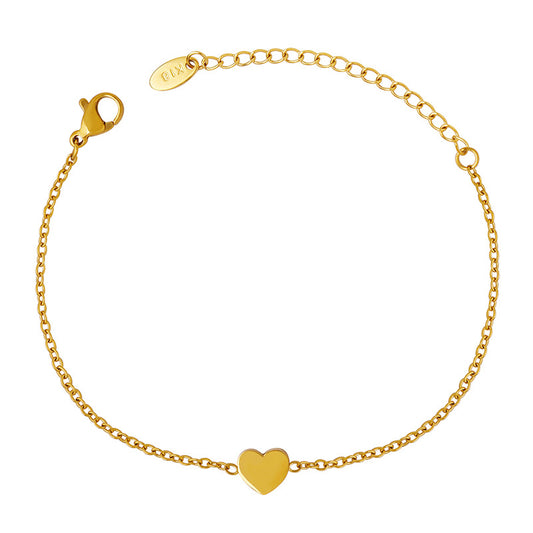 18K Gold PVD Stainless Steel Heart Pendant Bracelet