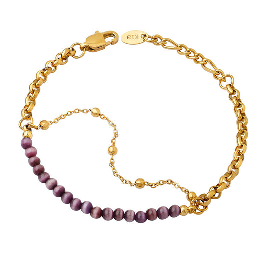 Stainless Steel Cat's Eye Stone Splicing Bracelet