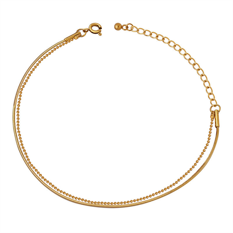Flat Snake Chain Ball Chain Double Layer Stainless Steel Bracelet
