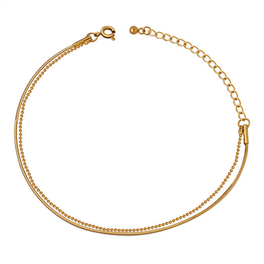 Flat Snake Chain Ball Chain Double Layer Stainless Steel Bracelet