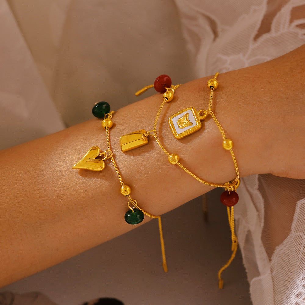 Round Bead Agate Geometric Elements Pendant Bracelet