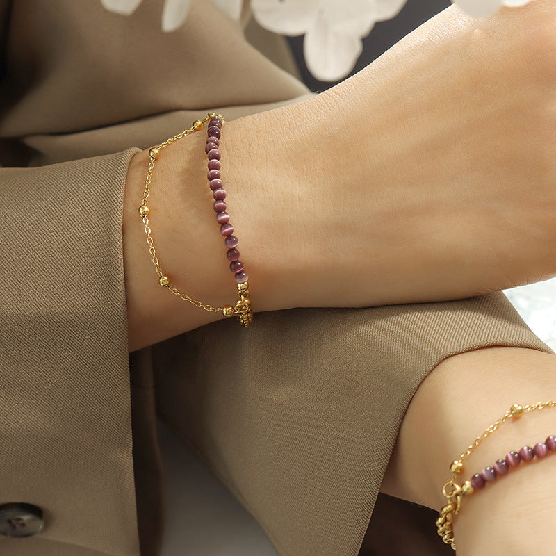 Stainless Steel Cat's Eye Stone Splicing Bracelet