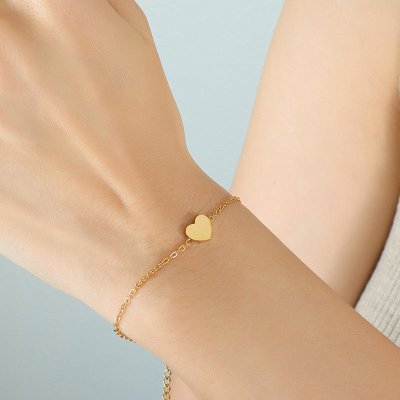 18K Gold PVD Stainless Steel Heart Pendant Bracelet