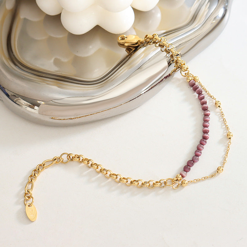 Stainless Steel Cat's Eye Stone Splicing Bracelet