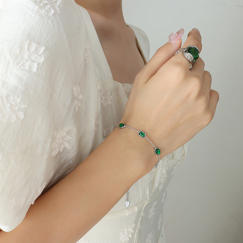 Green Cubic Zirconia Stainless Steel Bracelet
