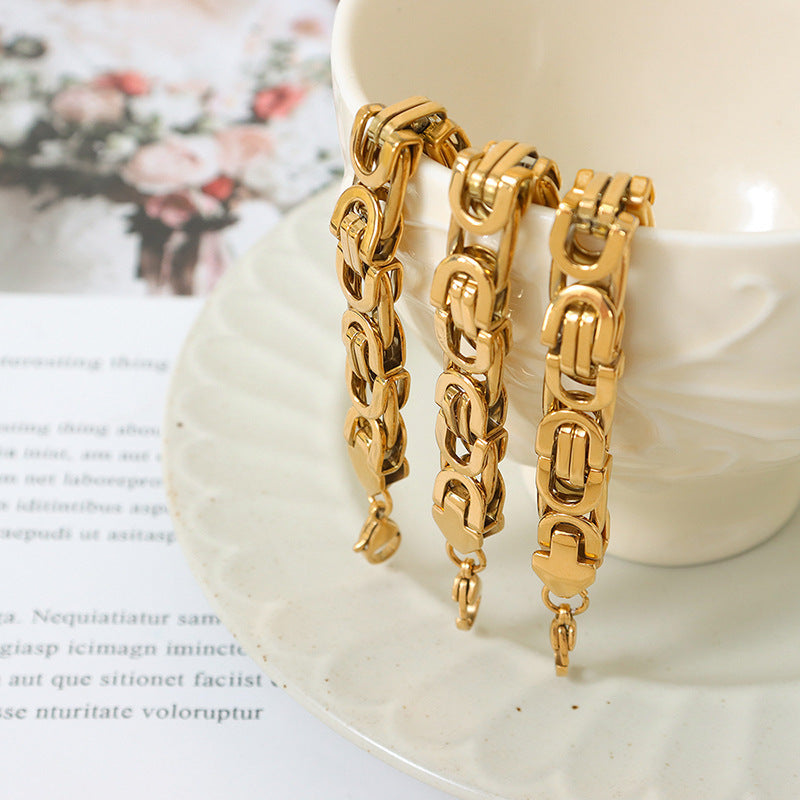 Stainless Steel Retro Hip Hop Byzantine Chain Bracelet