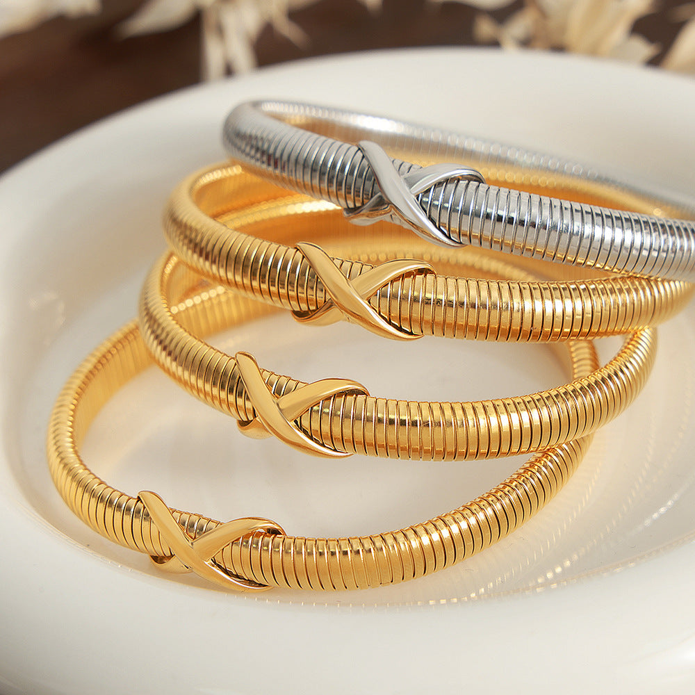 Stainless Steel 18K Gold PVD Spring Texture Bracelet