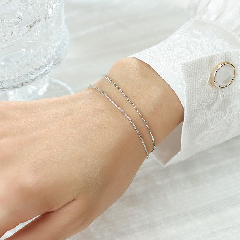 Flat Snake Chain Ball Chain Double Layer Stainless Steel Bracelet