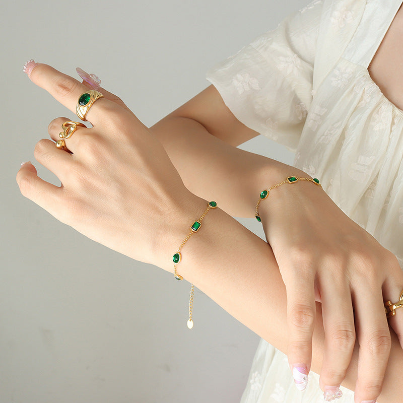 Green Cubic Zirconia Stainless Steel Bracelet
