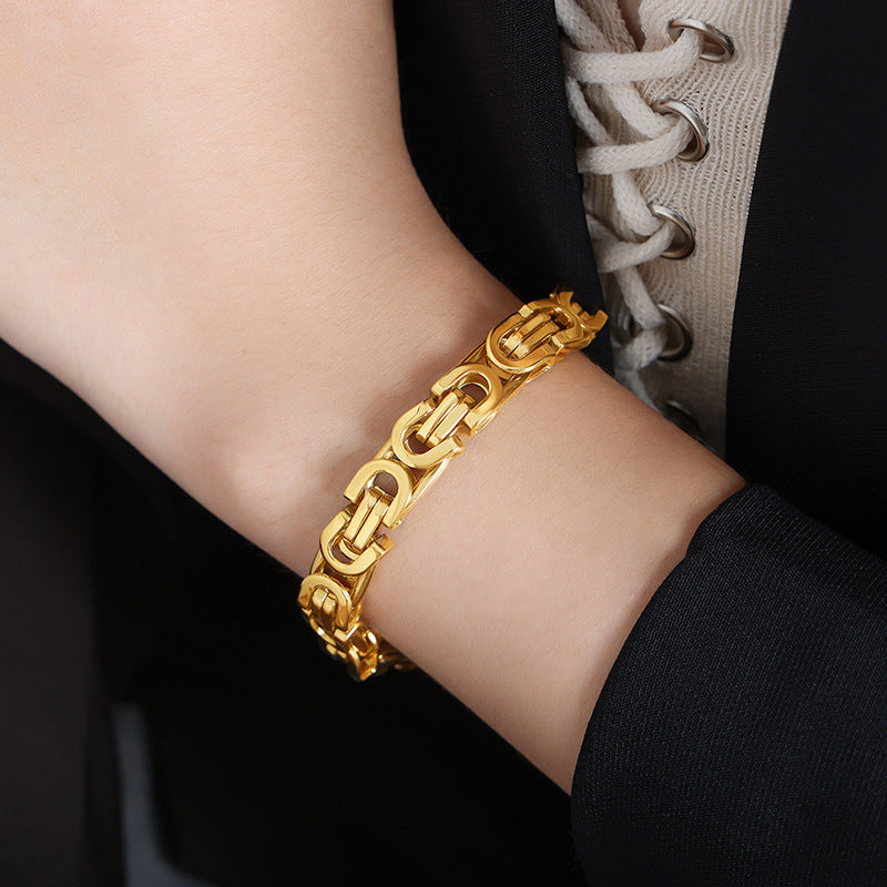 Stainless Steel Retro Hip Hop Byzantine Chain Bracelet