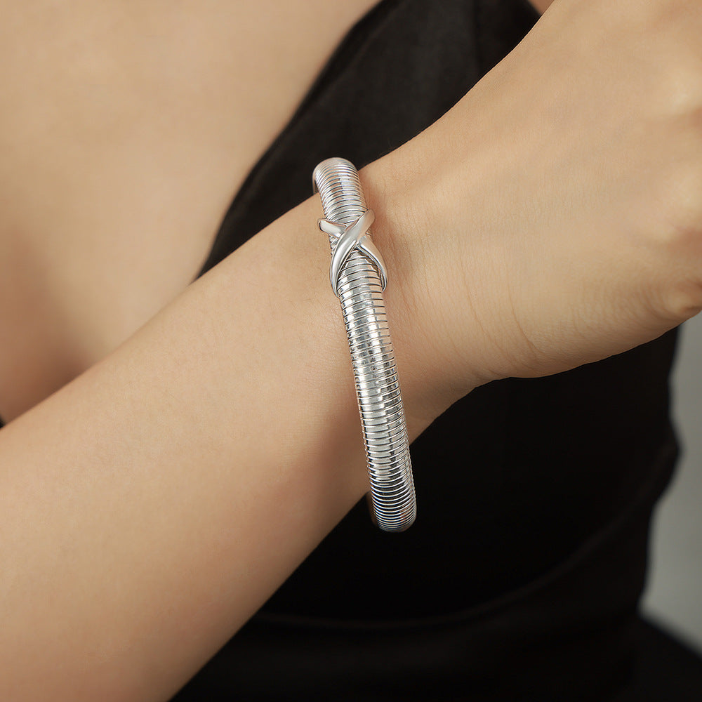 Stainless Steel 18K Gold PVD Spring Texture Bracelet