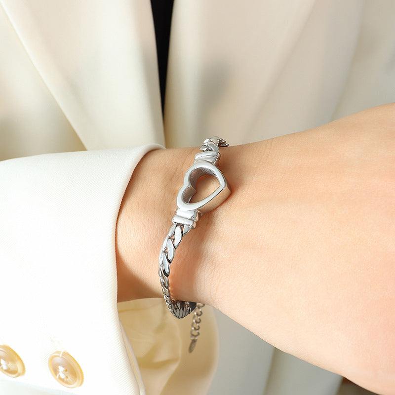 Stainless Steel Hip-hop Style Heart Bracelet
