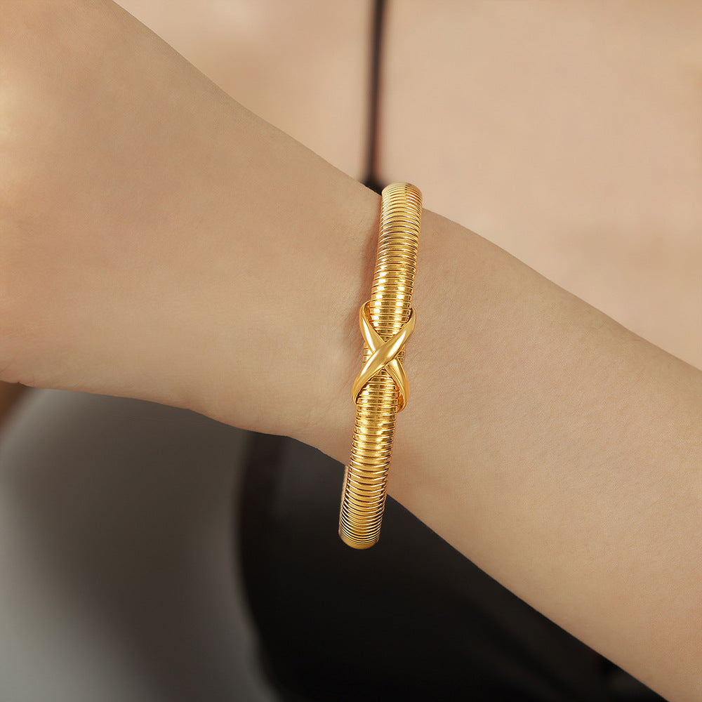 Stainless Steel 18K Gold PVD Spring Texture Bracelet