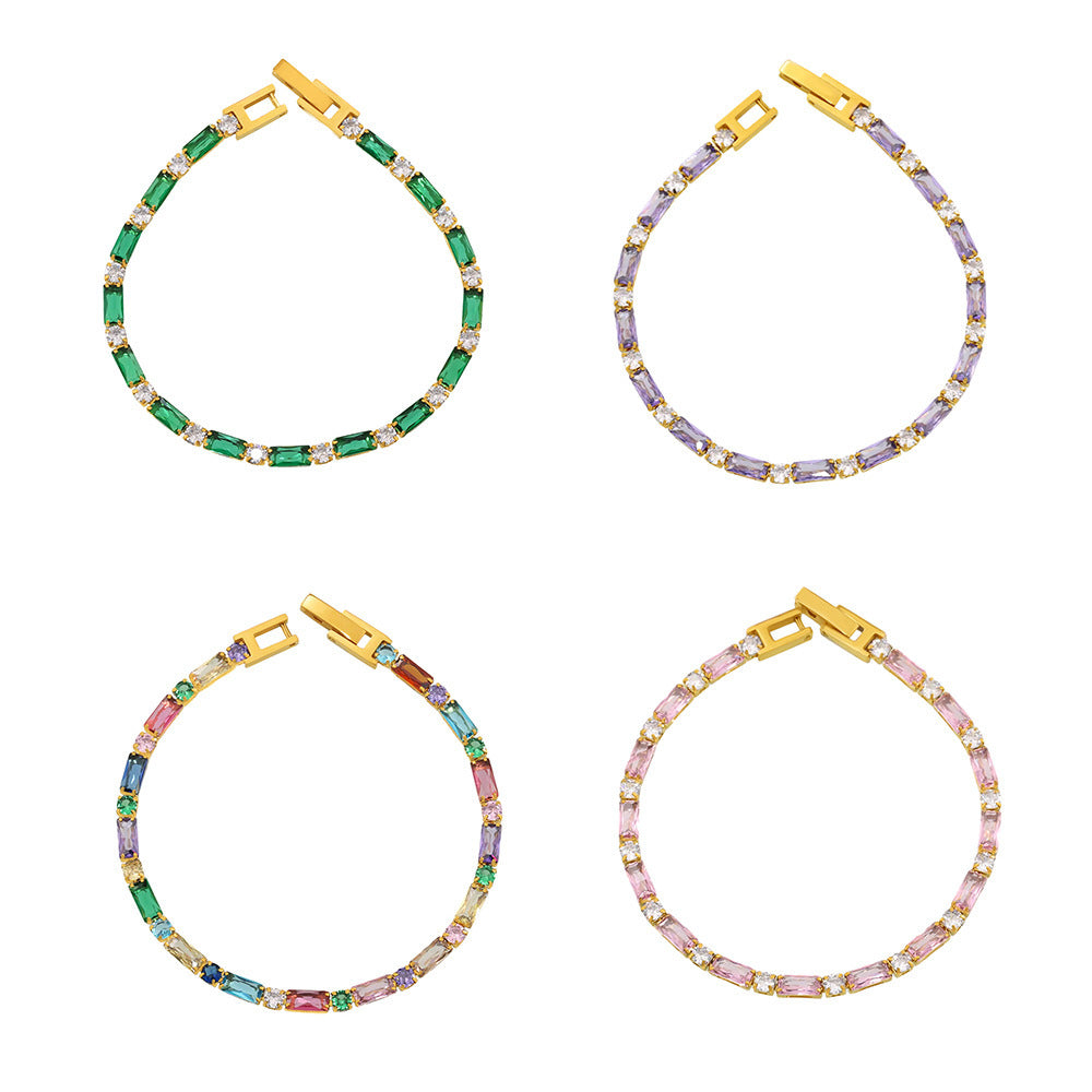 Stainless Steel Square Cubic Zirconia Bracelet