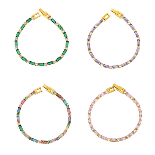 Stainless Steel Square Cubic Zirconia Bracelet