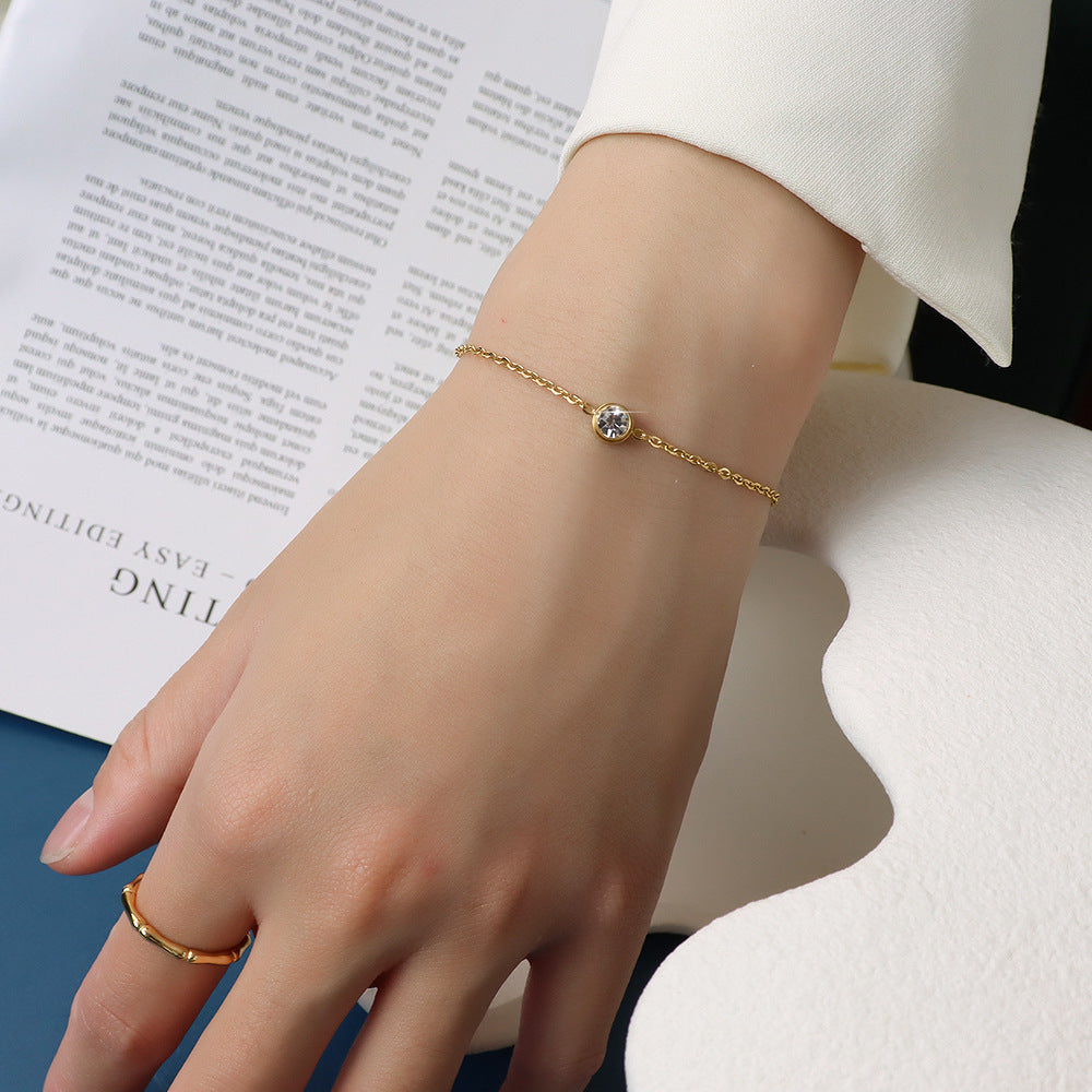 Simple Cubic Zirconia Stainless Steel Bracelet