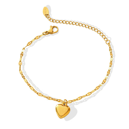 Stainless Steel Heart Pendant Lip Chain Bracelet