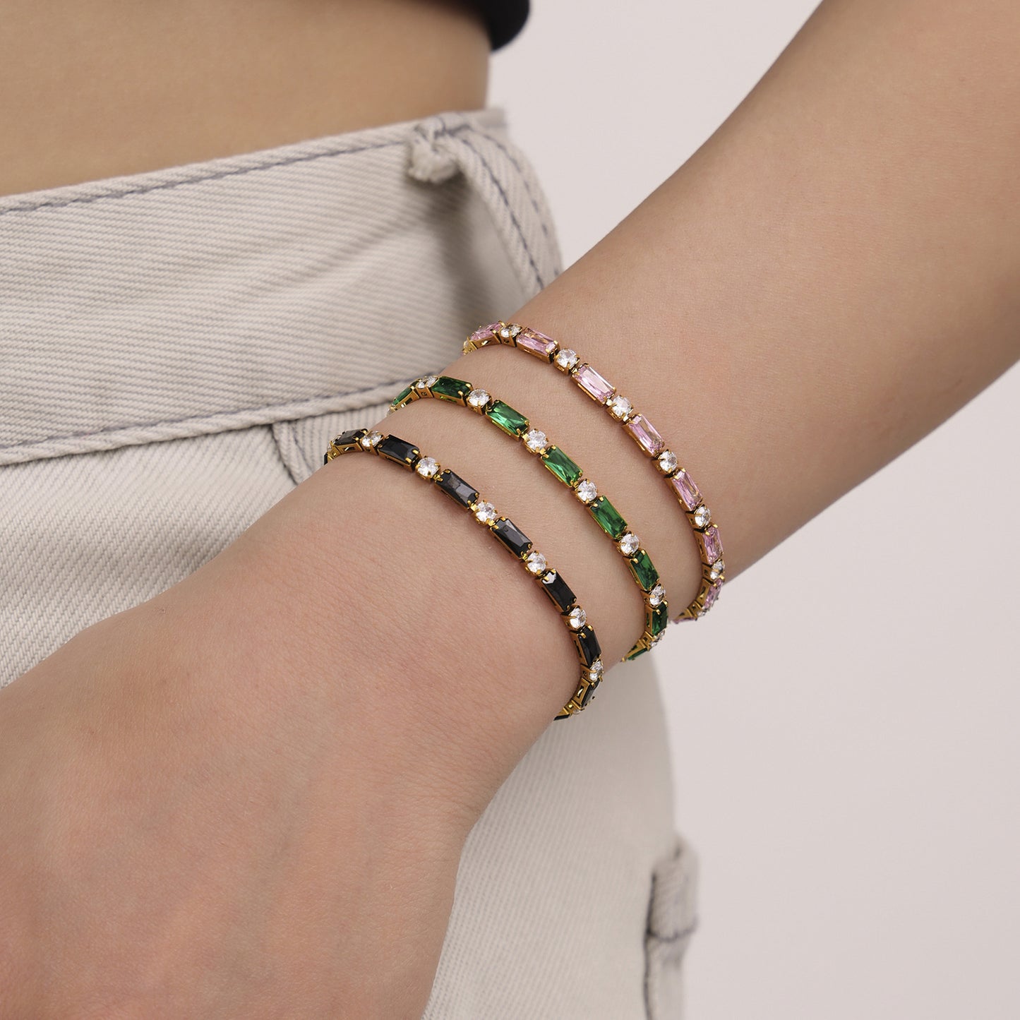 Stainless Steel Square Cubic Zirconia Bracelet
