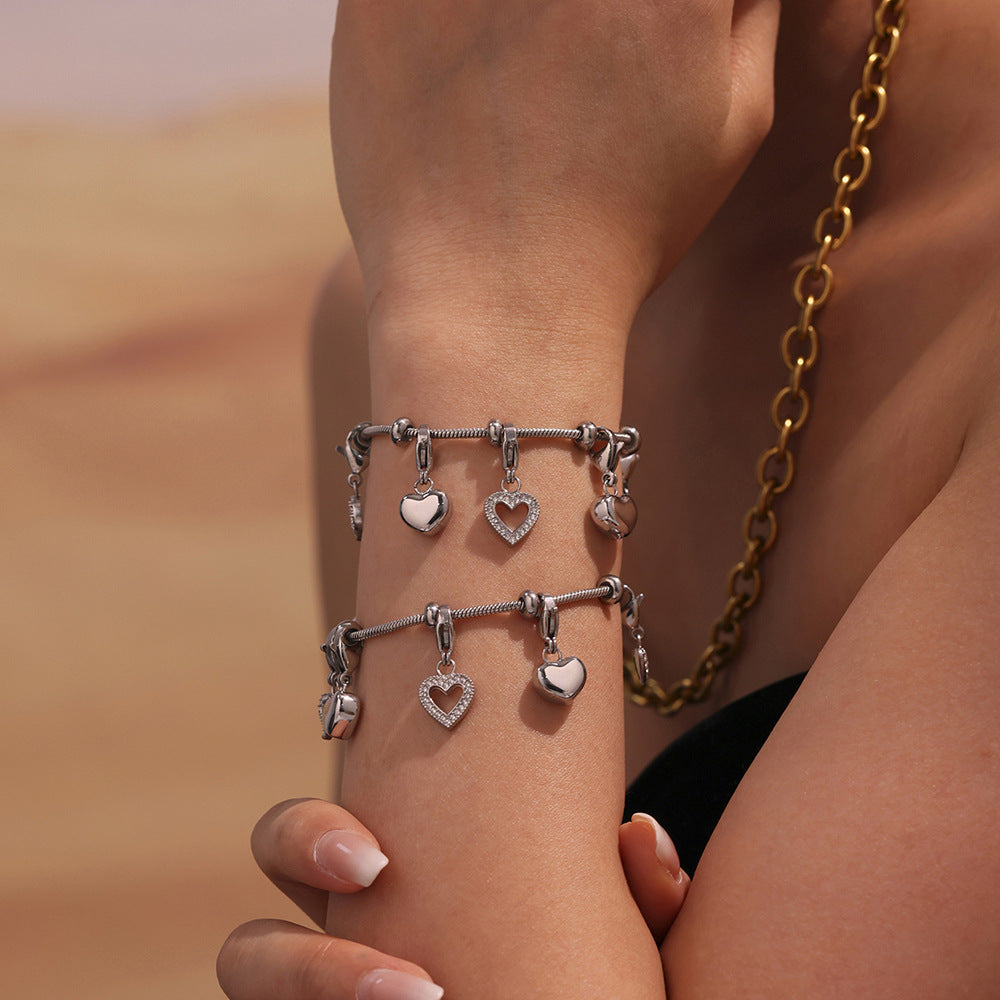 Stainless Steel Heart Charm Bracelet