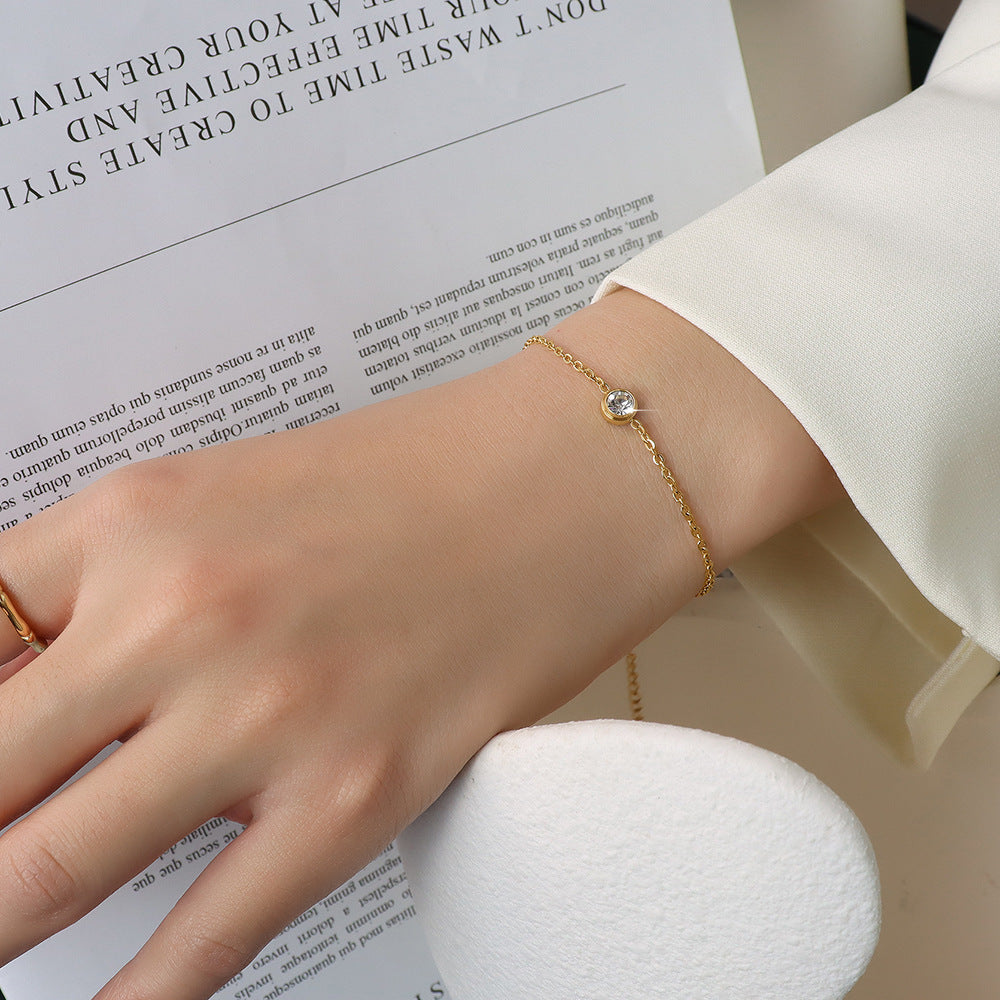 Simple Cubic Zirconia Stainless Steel Bracelet