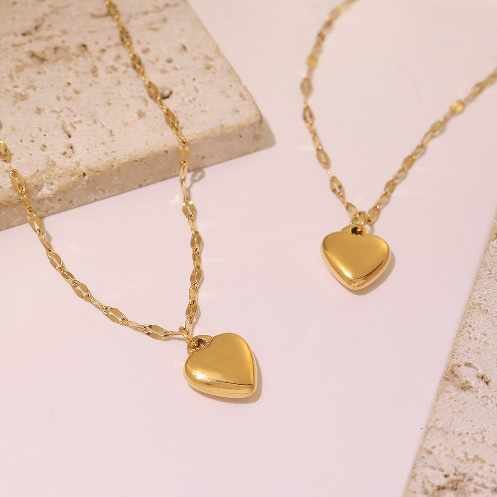 Stainless Steel Heart Pendant Lip Chain Bracelet