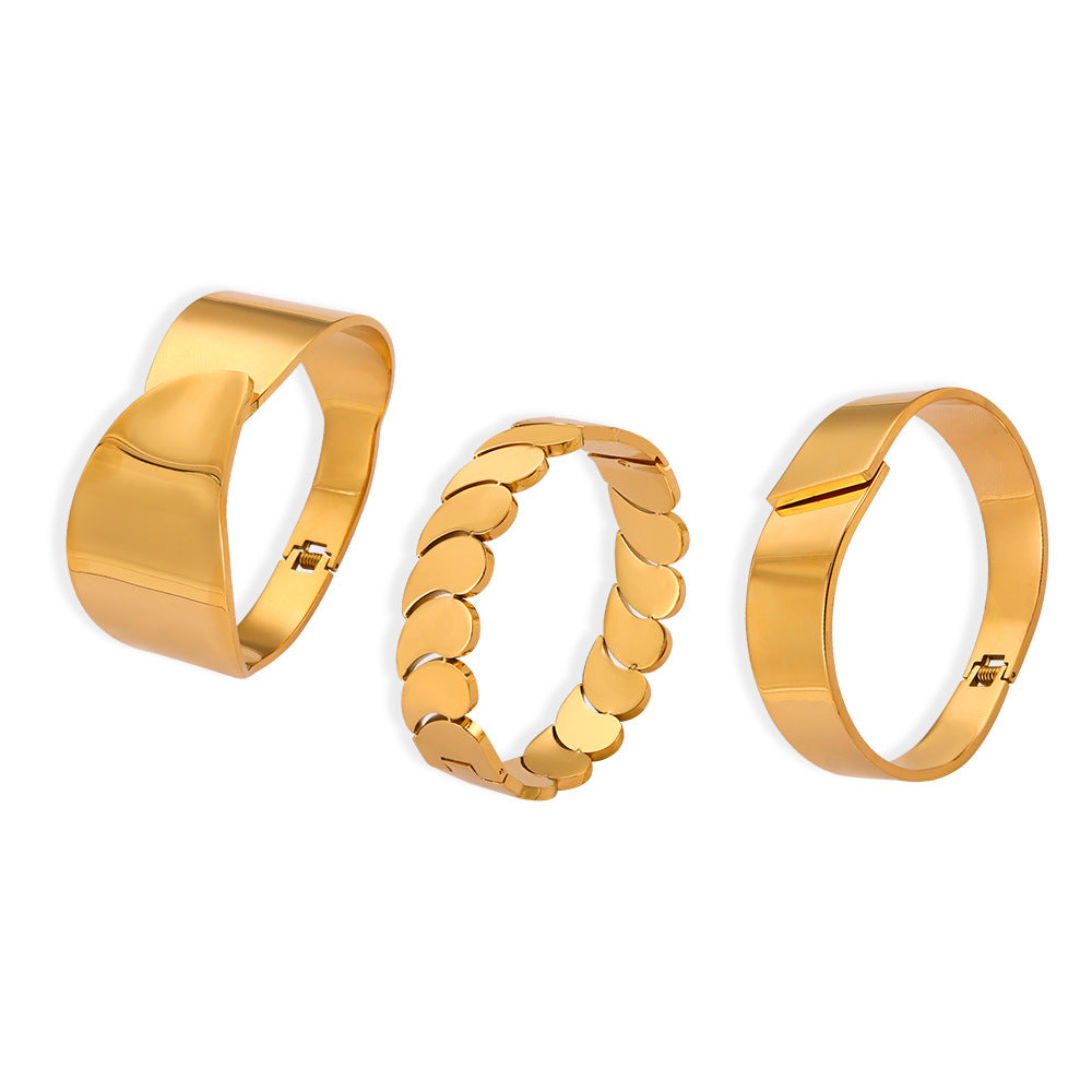 Simple Polished Water Drop Stitching Stainless Steel Bracelet