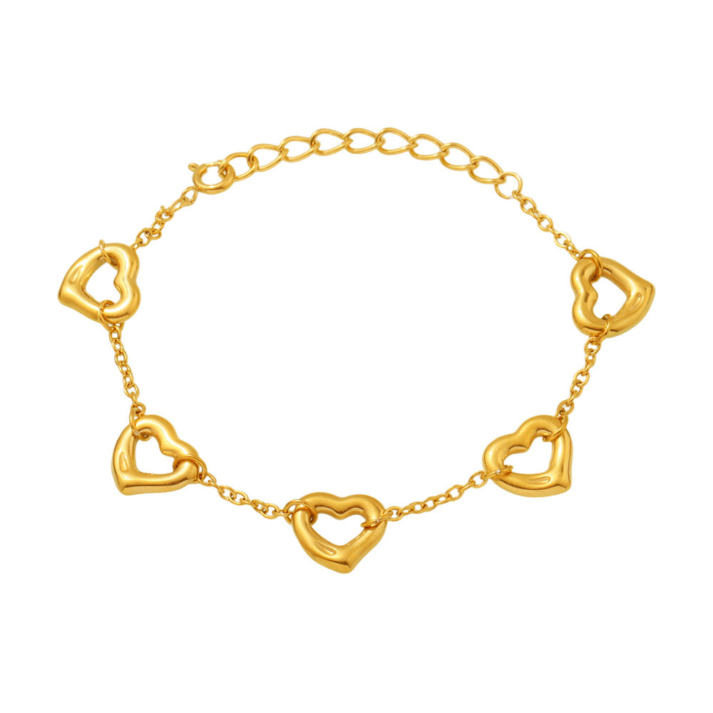 18K Gold PVD Stainless Steel Heart Shape Welded Bracelet