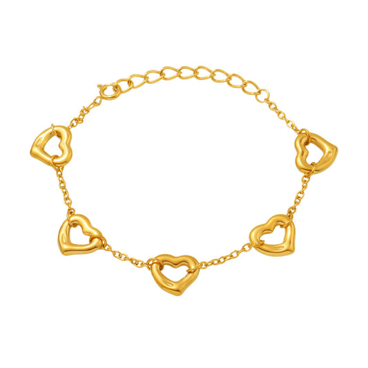 18K Gold PVD Stainless Steel Heart Shape Welded Bracelet