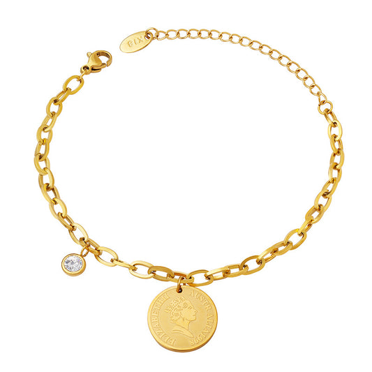 Stainless Steel Round Portrait Pendant Bracelet