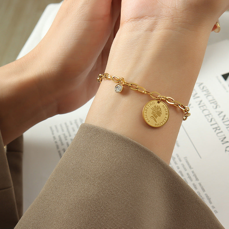 Stainless Steel Round Portrait Pendant Bracelet