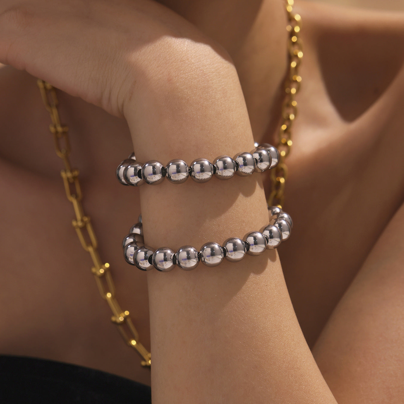 Hollow Round Beads Stainless Steel Bracelet