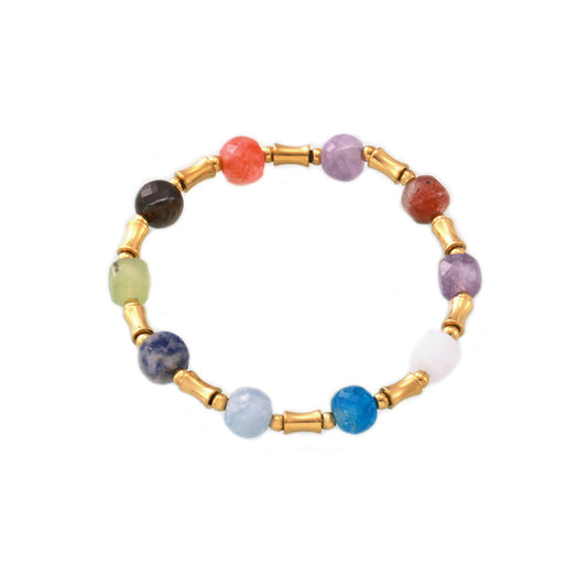 Dopamine Natural Stone Beaded Stainless Steel Bracelet