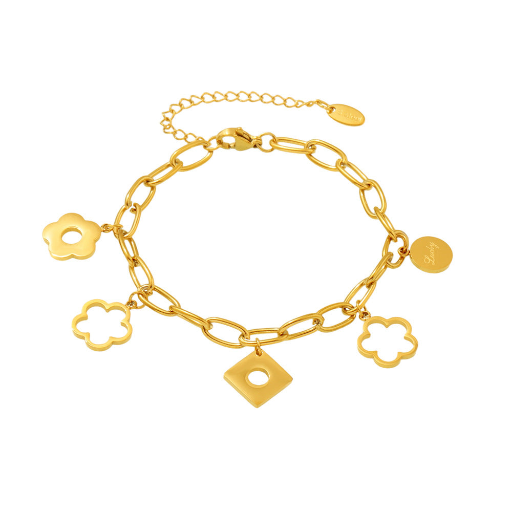 Stainless Steel Flower Polished Charm Bracelet