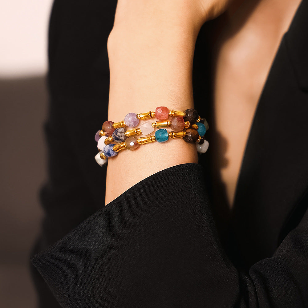 Dopamine Natural Stone Beaded Stainless Steel Bracelet