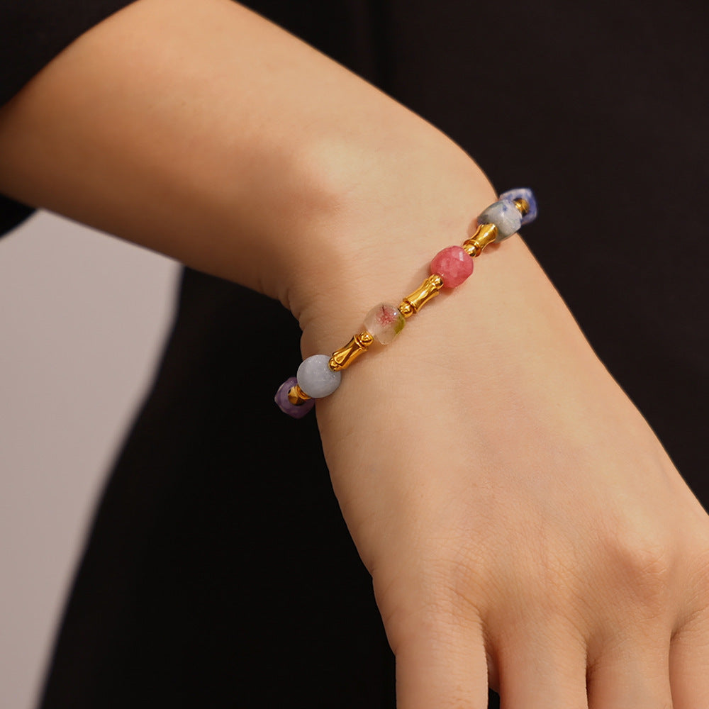 Dopamine Natural Stone Beaded Stainless Steel Bracelet