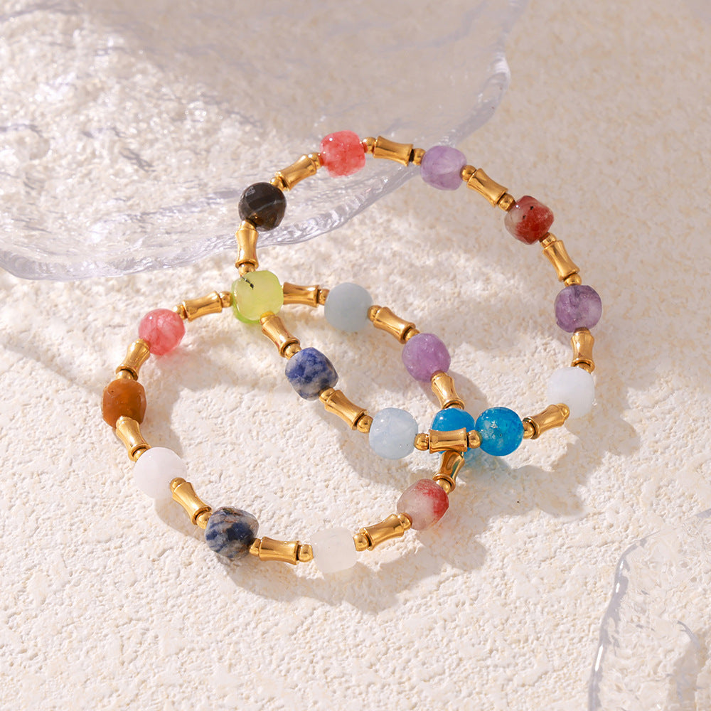 Dopamine Natural Stone Beaded Stainless Steel Bracelet