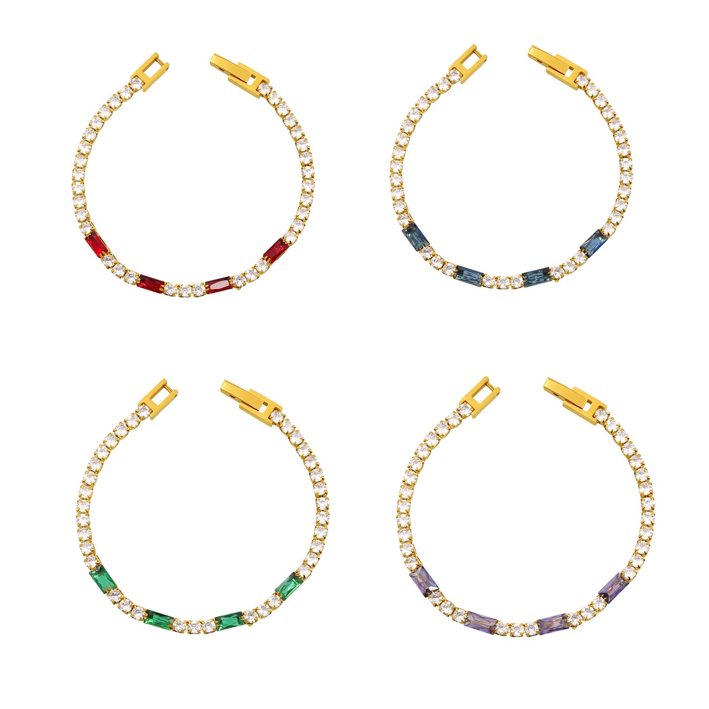 Square Multicolor Cubic Zirconia Stainless Steel Bracelet